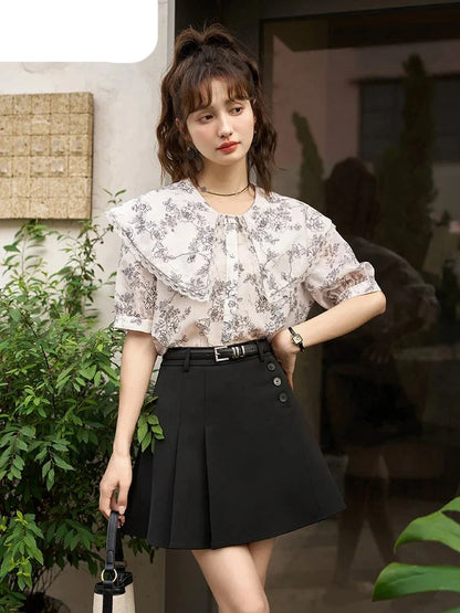 Bloemen Blouse met Retro Peter Pan Kraag
