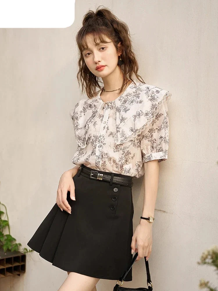 Bloemen Blouse met Retro Peter Pan Kraag