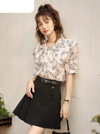 Bloemen Blouse met Retro Peter Pan Kraag