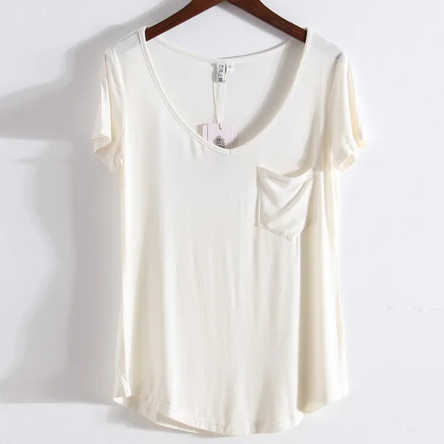 Zomer Modal Pocket T-Shirts voor Vrouwen