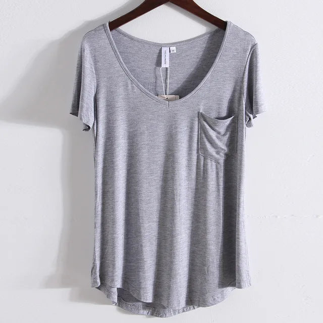 Zomer Modal Pocket T-Shirts voor Vrouwen