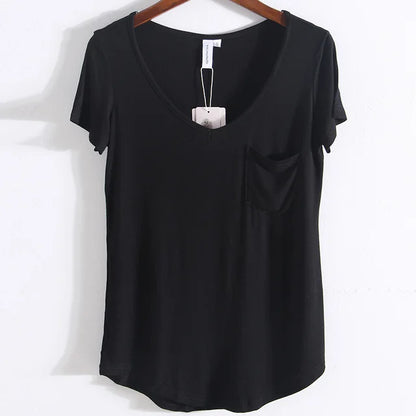 Zomer Modal Pocket T-Shirts voor Vrouwen