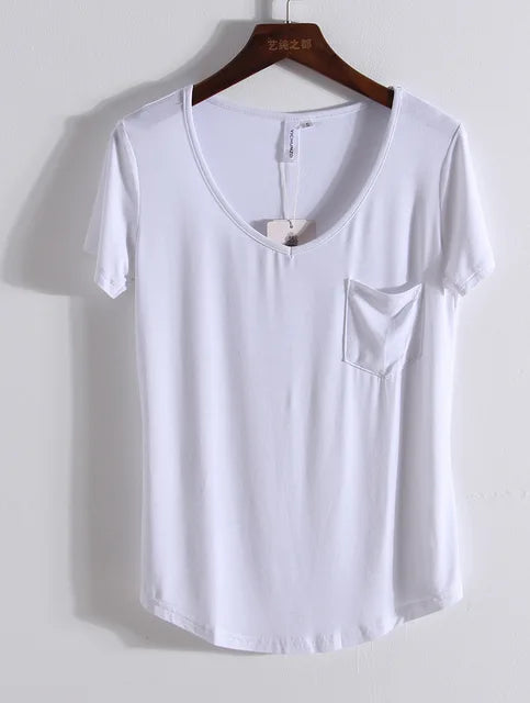 Zomer Modal Pocket T-Shirts voor Vrouwen