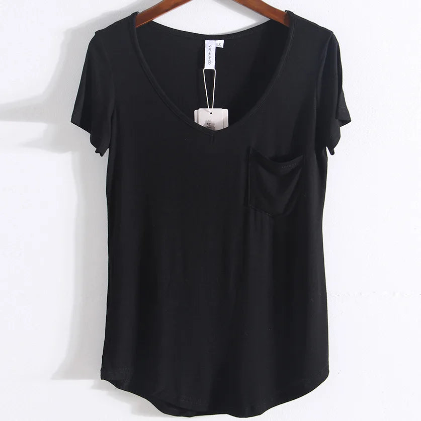 Zomer Modal Pocket T-Shirts voor Vrouwen