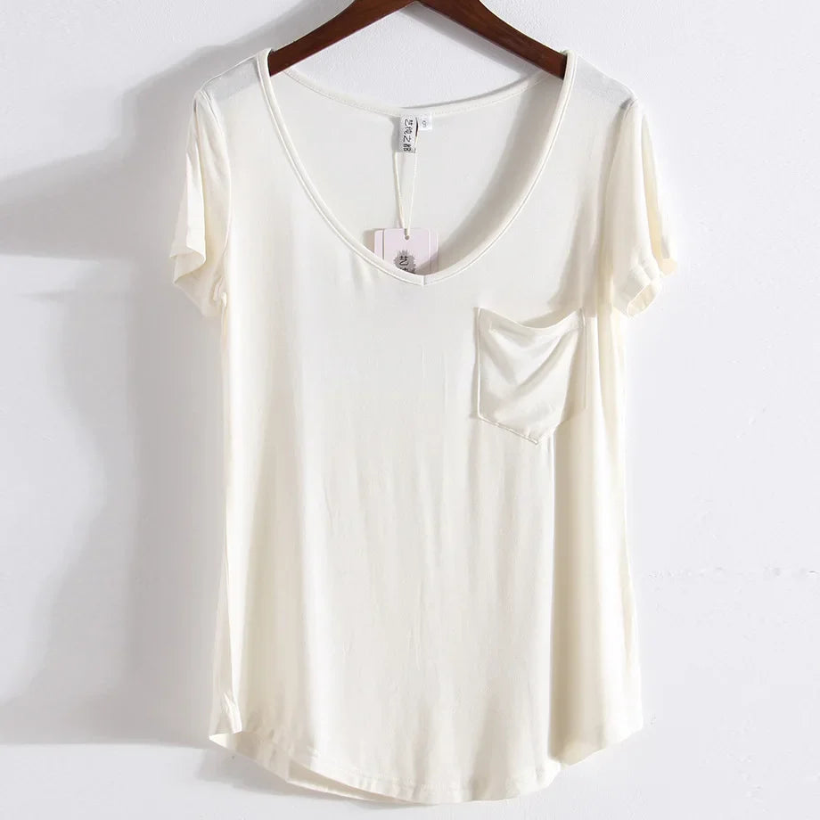 Zomer Modal Pocket T-Shirts voor Vrouwen