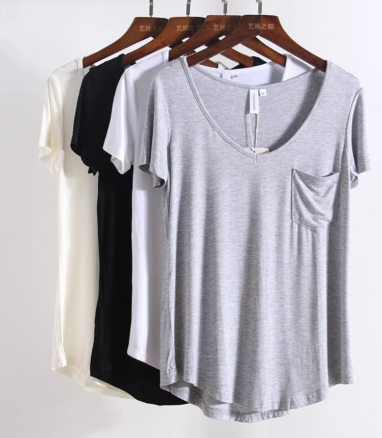Zomer Modal Pocket T-Shirts voor Vrouwen
