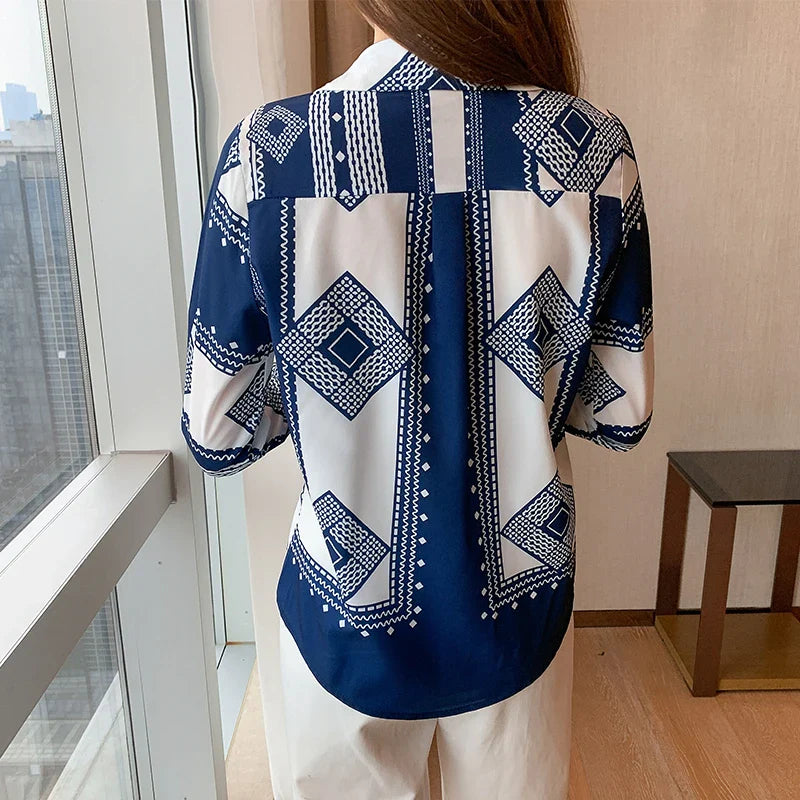 Elegante Bedrukte Blouse voor Lente en Herfst