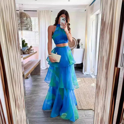 Zomerse Halter Sleeveless Top en Lange Rok Set van LuxeLaag