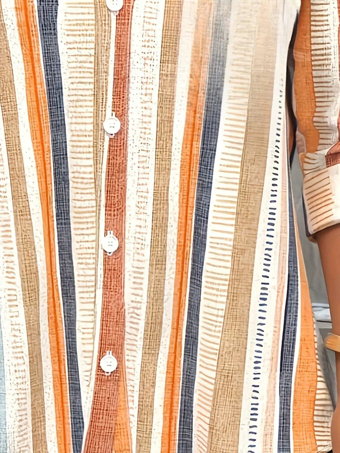 Oranje Gestreepte Blouse met Print en Lange Mouwen