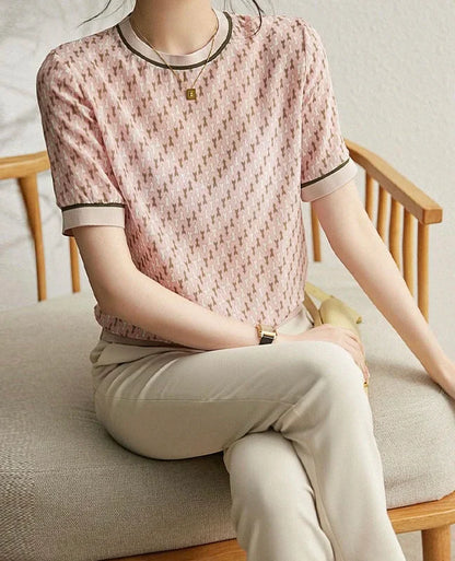 Zijden Geometrisch Bedrukt Zomer T-shirt