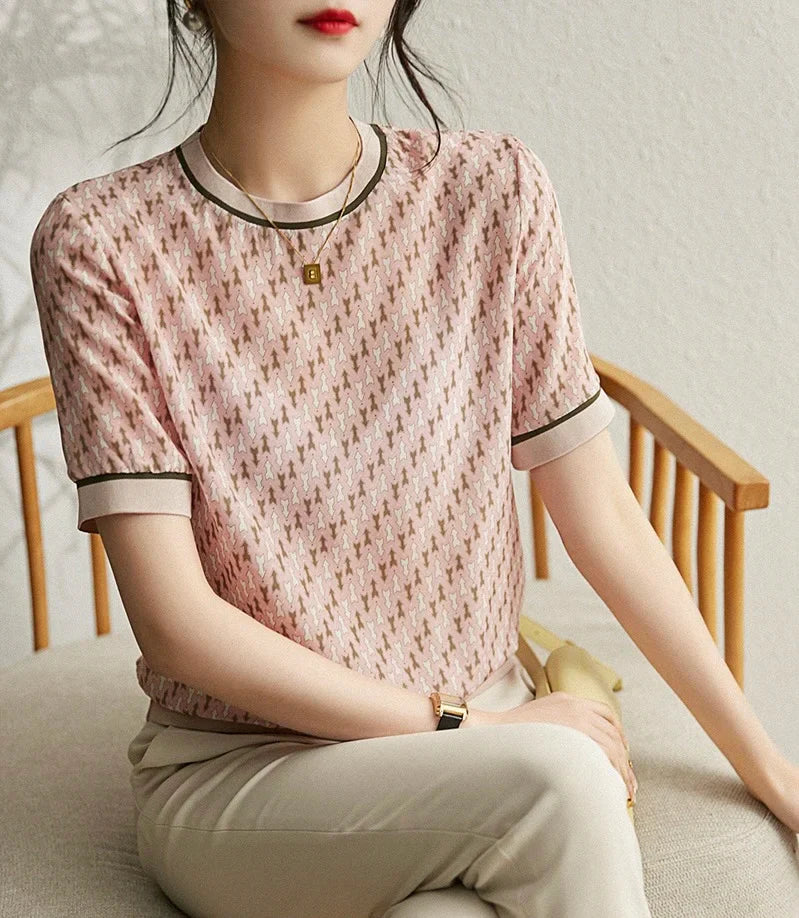 Zijden Geometrisch Bedrukt Zomer T-shirt