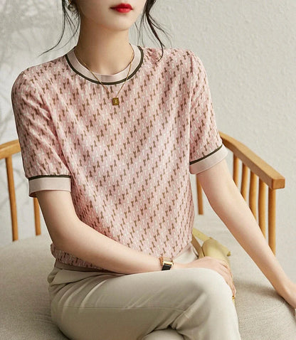 Zijden Geometrisch Bedrukt Zomer T-shirt