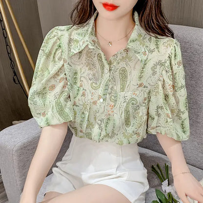 Stijlvolle Zomerblouse met Print en Reverskraag voor Vrouwen