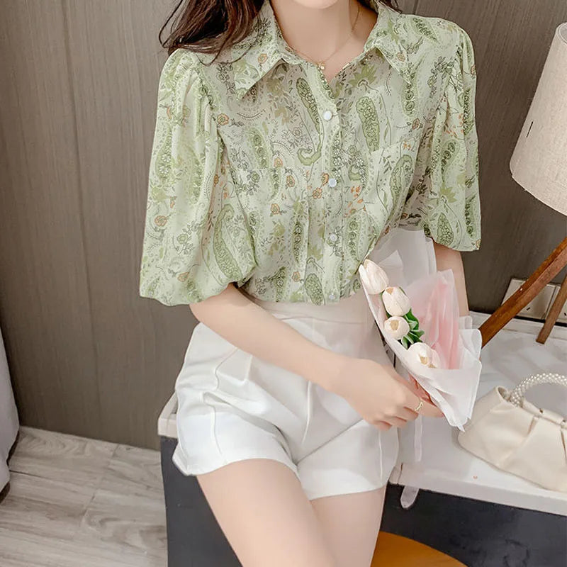 Stijlvolle Zomerblouse met Print en Reverskraag voor Vrouwen
