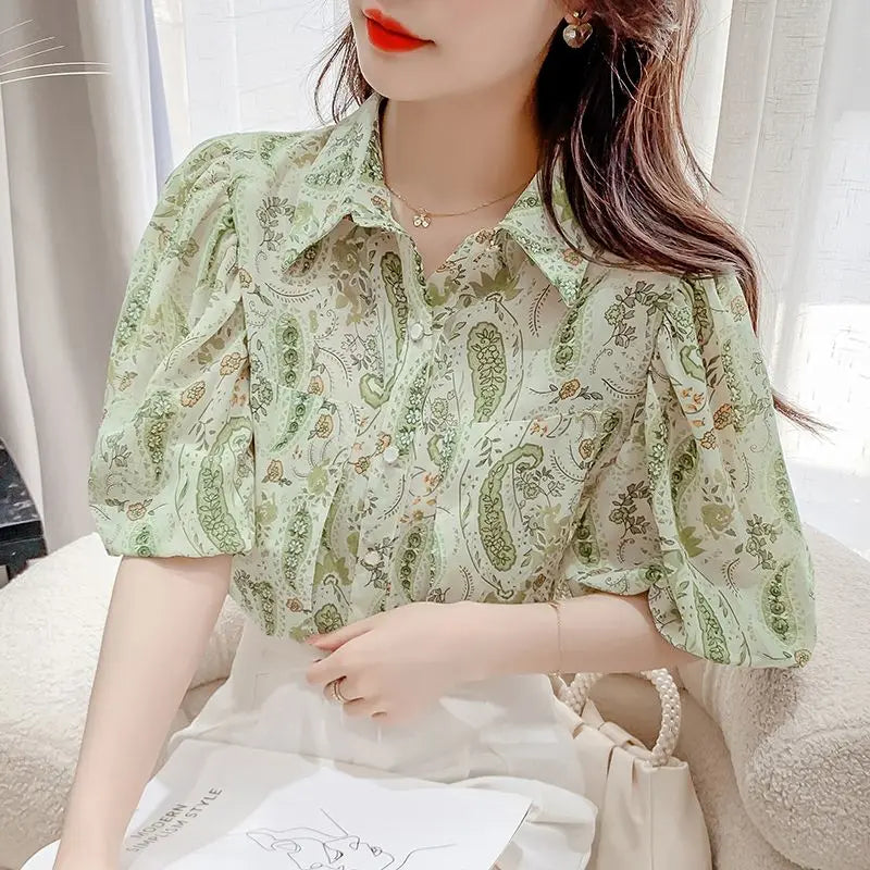 Stijlvolle Zomerblouse met Print en Reverskraag voor Vrouwen