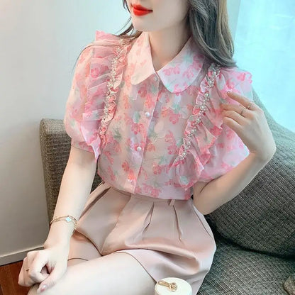 Modieuze Voorjaarsblouse met Ruches en Kralen