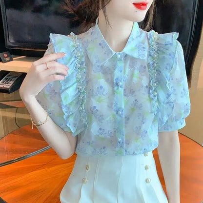 Modieuze Voorjaarsblouse met Ruches en Kralen