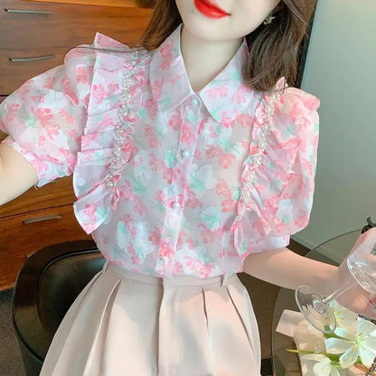 Modieuze Voorjaarsblouse met Ruches en Kralen