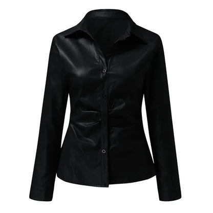 Modieuze Lederen Blouse met Lange Mouwen