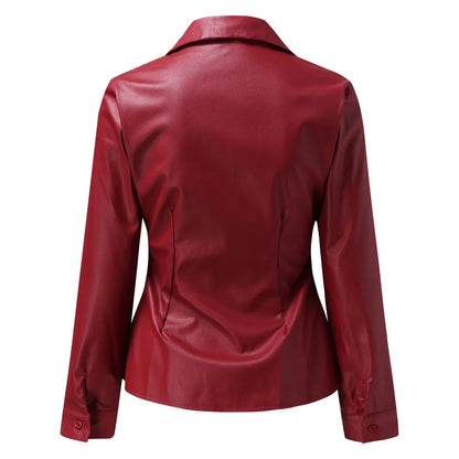 Modieuze Lederen Blouse met Lange Mouwen