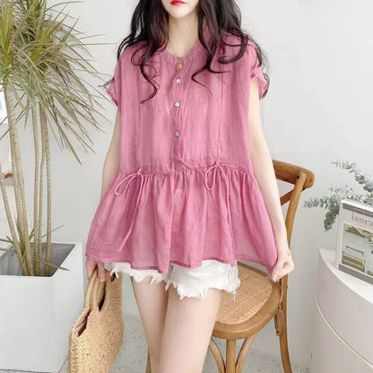 Luna Fashion Blouse met Pleats, Strik en Kant
