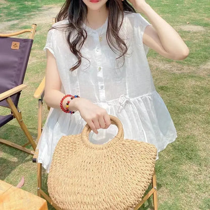 Luna Fashion Blouse met Pleats, Strik en Kant