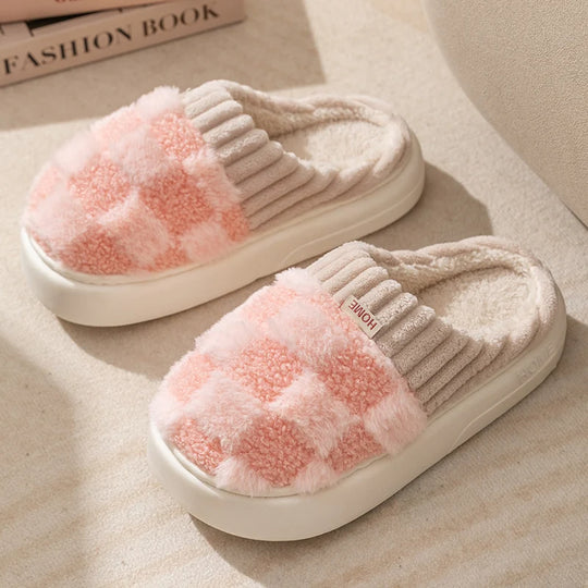 Pluche Pantoffels Geblokt Warm en Zachtaanvoelend - Mode Vibes