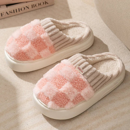 Pluche Pantoffels Geblokt Warm en Zachtaanvoelend - Mode Vibes