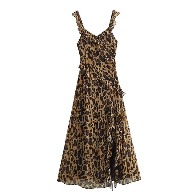 GlamourGolven Ruche Chiffon Midi Jurk voor Zomerse