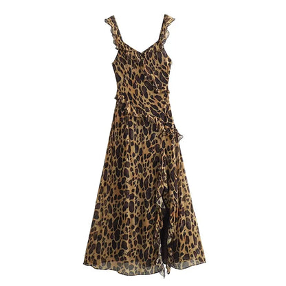 GlamourGolven Ruche Chiffon Midi Jurk voor Zomerse