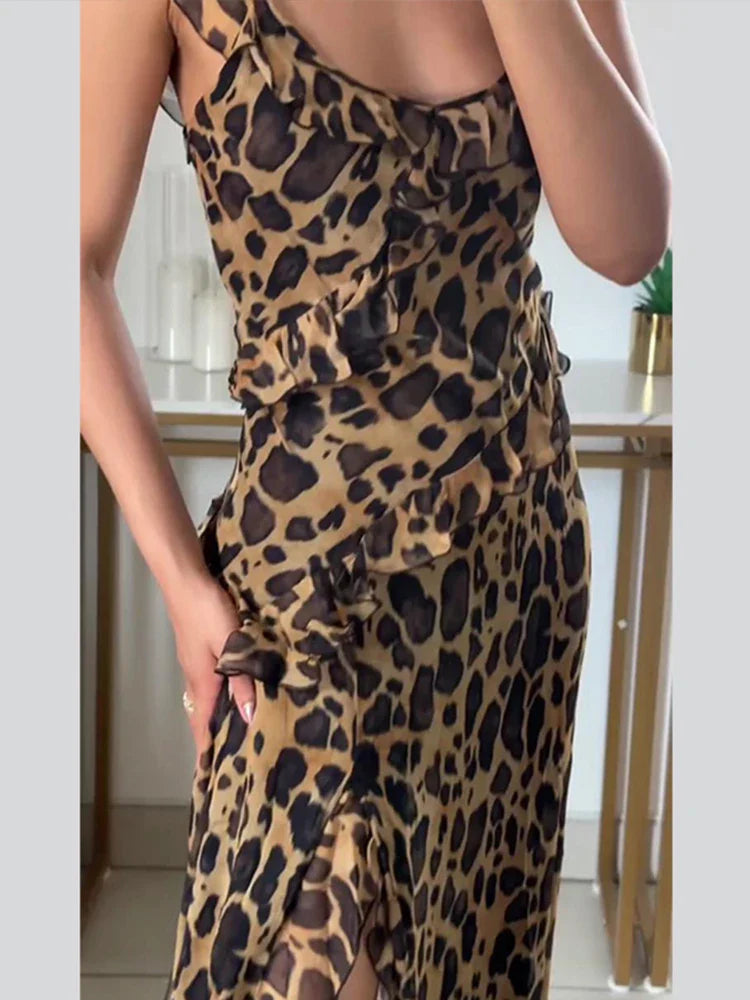 GlamourGolven Ruche Chiffon Midi Jurk voor Zomerse