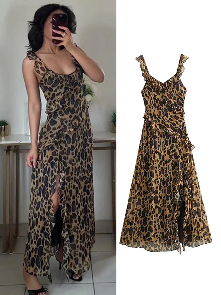 GlamourGolven Ruche Chiffon Midi Jurk voor Zomerse