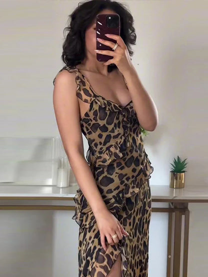 GlamourGolven Ruche Chiffon Midi Jurk voor Zomerse