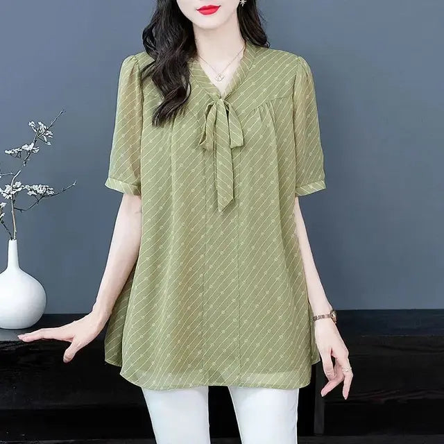 Aurora Bowknot Chiffon Blouse voor Zomerse Elegantie