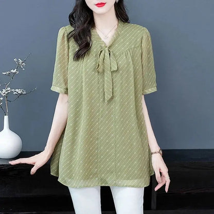 Aurora Bowknot Chiffon Blouse voor Zomerse Elegantie
