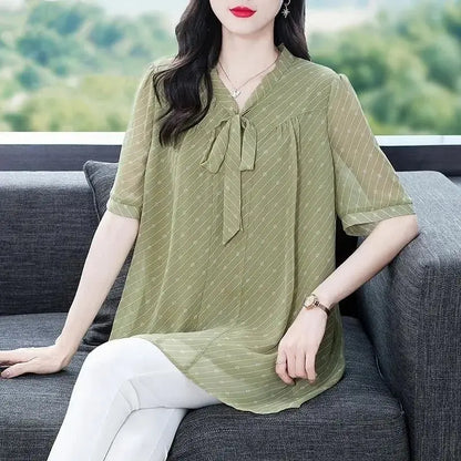 Aurora Bowknot Chiffon Blouse voor Zomerse Elegantie