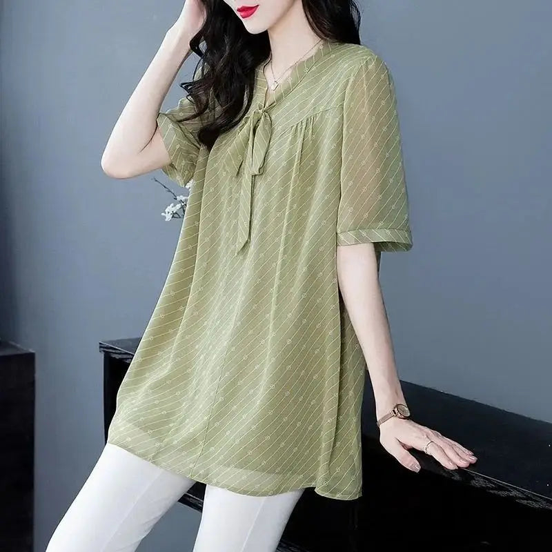Aurora Bowknot Chiffon Blouse voor Zomerse Elegantie