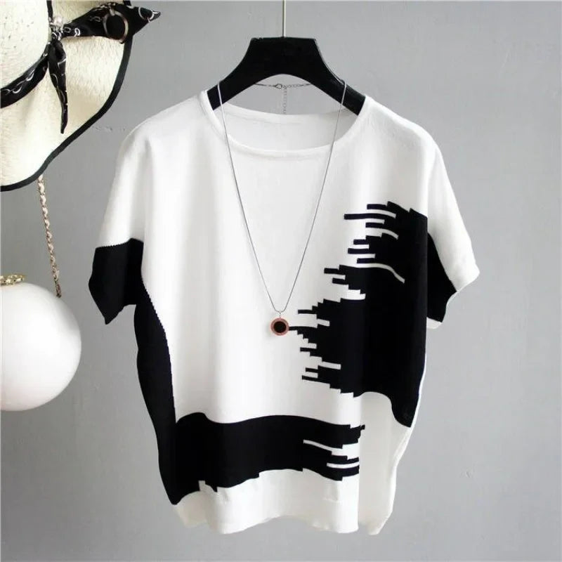 Modieuze Zomer Oversized Ice Silk T-Shirt Vrouwen