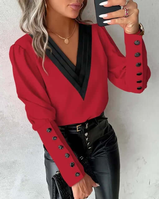 Elegante Damesblouse met V-hals en Lange Mouwen