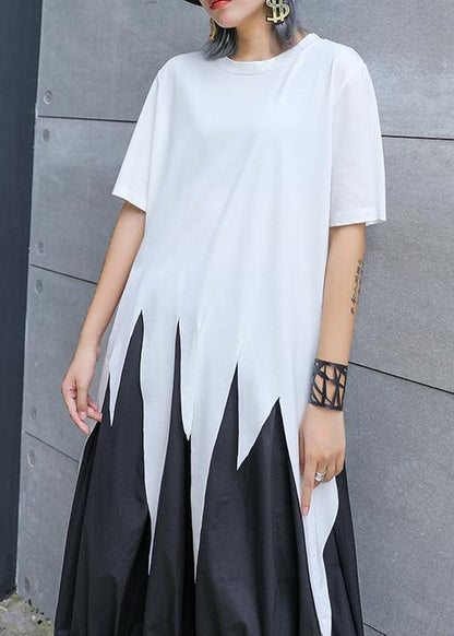 Modern white Shirts o neck asymmetric summer tops
