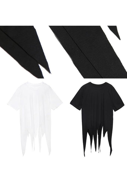 Modern white Shirts o neck asymmetric summer tops