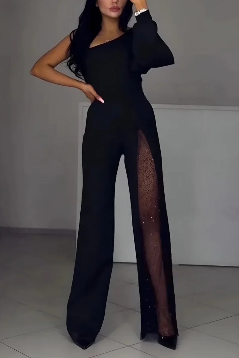 Dames Jumpsuit One-Shoulder Wijd Model Elegante Avondkleding - Mode Vibes
