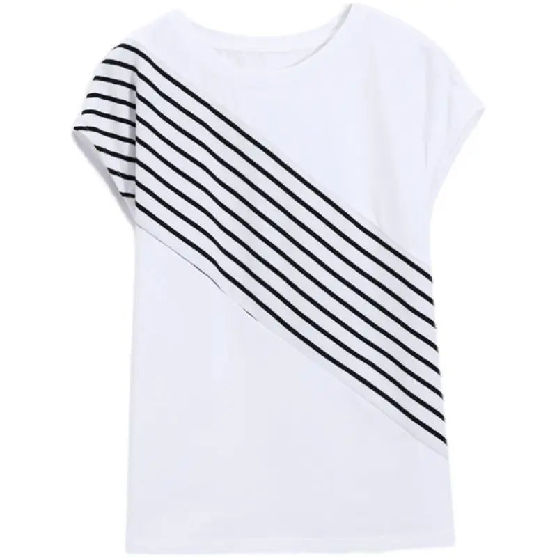 Zomerse Gedrukte Gespleten Vleermuismouw Gestreepte Blouse - Losse Koreaanse Shirt