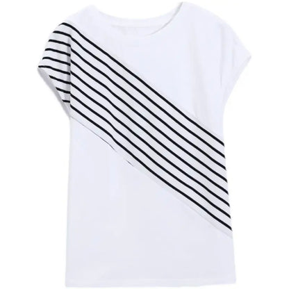 Zomerse Gedrukte Gespleten Vleermuismouw Gestreepte Blouse - Losse Koreaanse Shirt