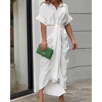 GlamourVibe Jurk: Stijlvolle Lapel Medium Korte Mouw