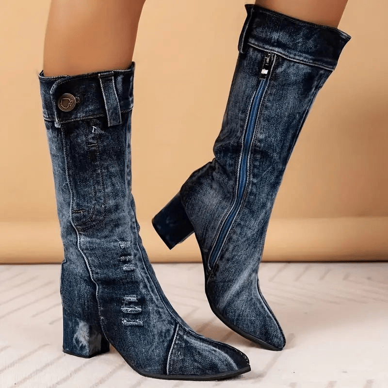 Dames Cowboy Boots Denimblauw Halfhoog Model - Mode Vibes