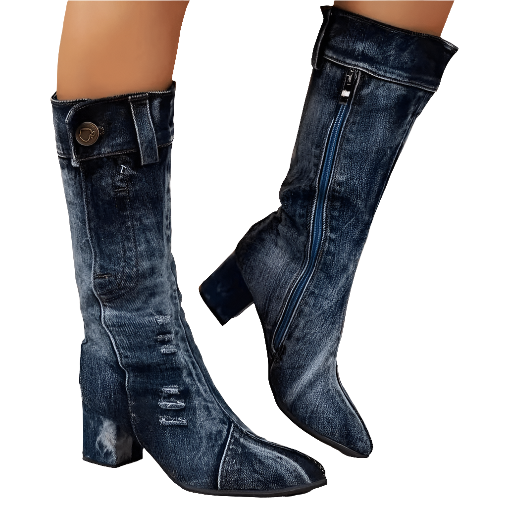 Dames Cowboy Boots Denimblauw Halfhoog Model