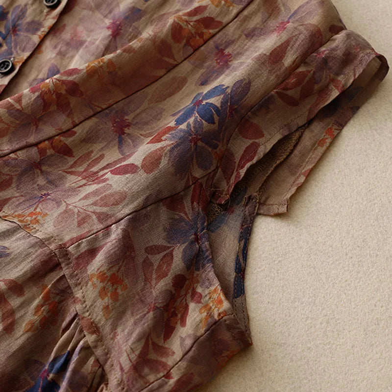 Vrouwelijke Vintage Bloemenprint Linnen Blouse