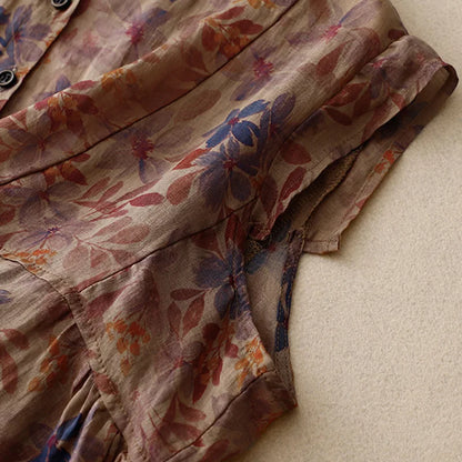 Vrouwelijke Vintage Bloemenprint Linnen Blouse
