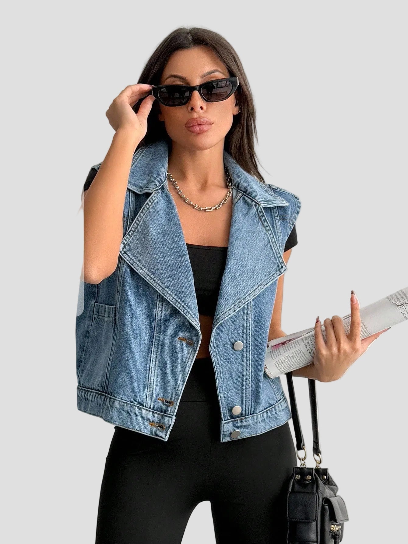 Denimjack Zonder Mouwen Knoopsluiting Zijzakken - Mode Vibes